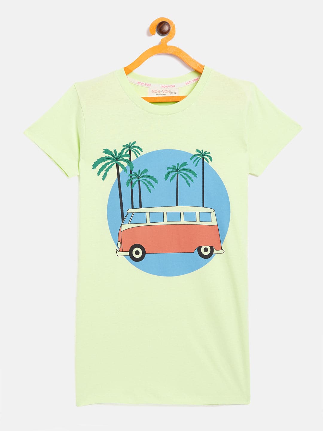 Girls Green Bus Print T-Shirt Dress-Girls Dresses-SASSAFRAS