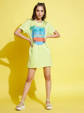 Girls Green Bus Print T-Shirt Dress-Girls Dresses-SASSAFRAS