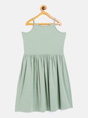 Girls Olive Front Button Strappy Dress