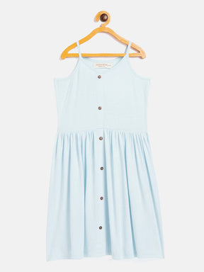 Girls Blue Front Button Strappy Dress-Girls Dresses-SASSAFRAS