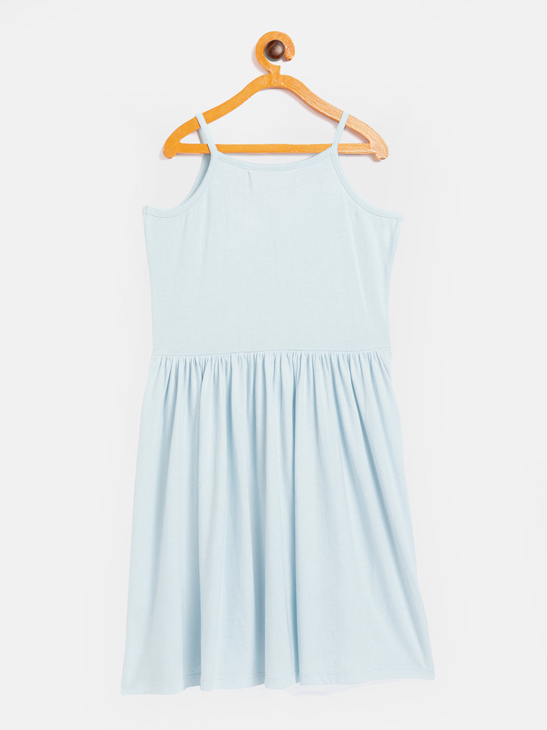 Girls Blue Front Button Strappy Dress