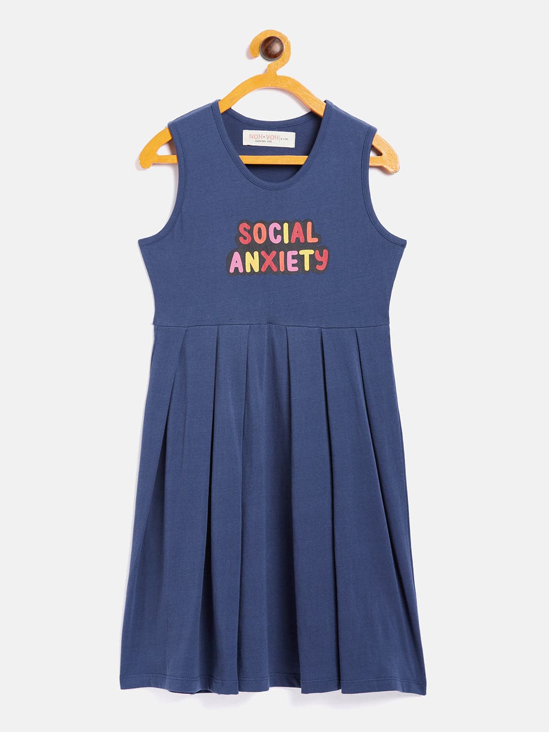 Girls Navy Social Anxiety Print Gather Dress-Girls Dresses-SASSAFRAS