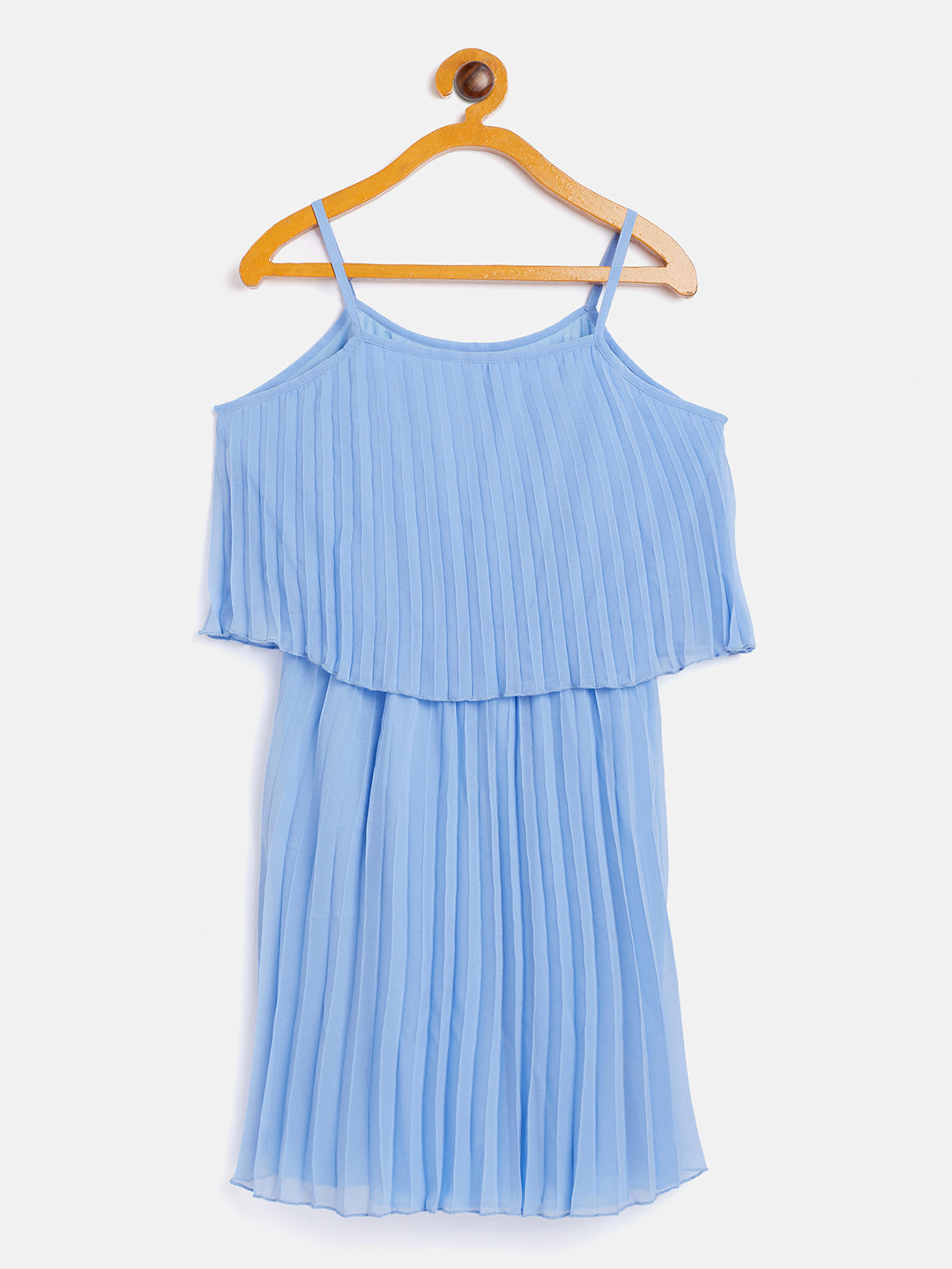 Girls Blue Pleated Strappy Dress