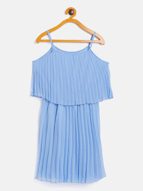 Girls Blue Pleated Strappy Dress