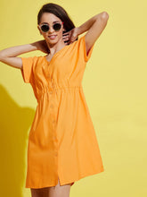 Girls Orange Front Button Boxy Dress-Girls Dresses-SASSAFRAS