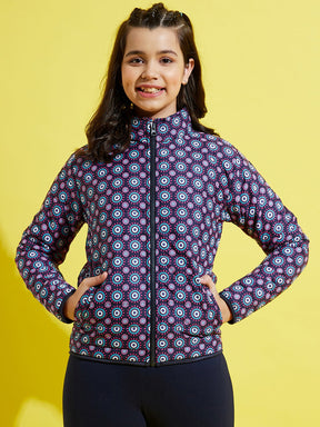 Girls Purple Geometric Floral Quilted Jacket