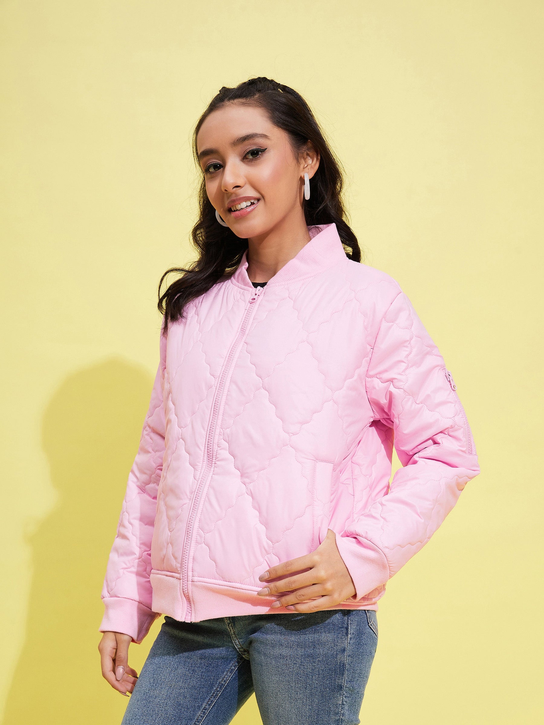 Pink Quilted Bomber Jacket-Noh.Voh