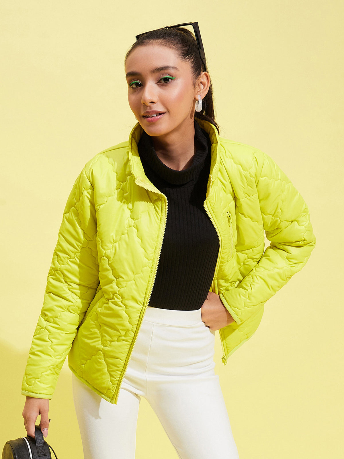 Neon Yellow Quilted Zipper Jacket-Noh.Voh