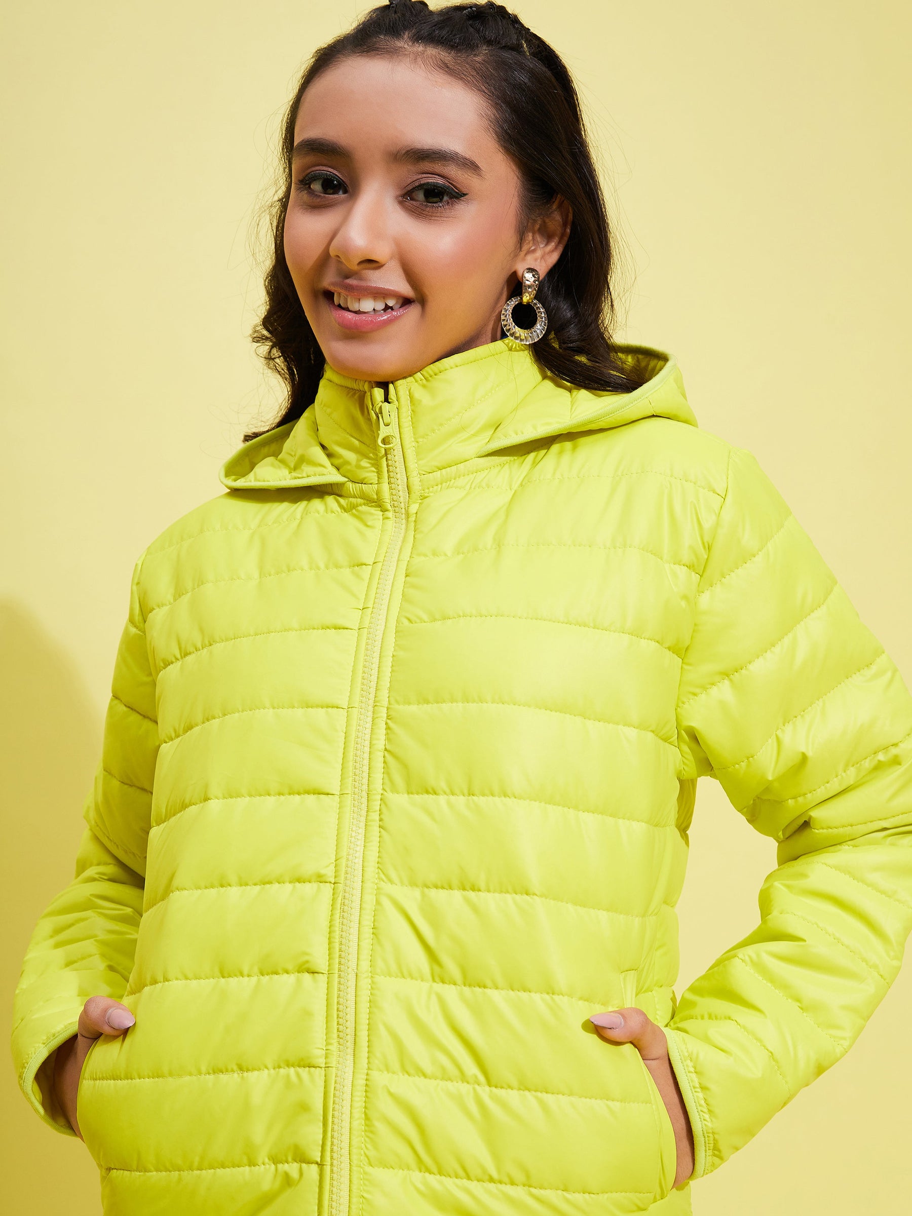 Neon Yellow Quilted Hooded Jacket-Noh.Voh