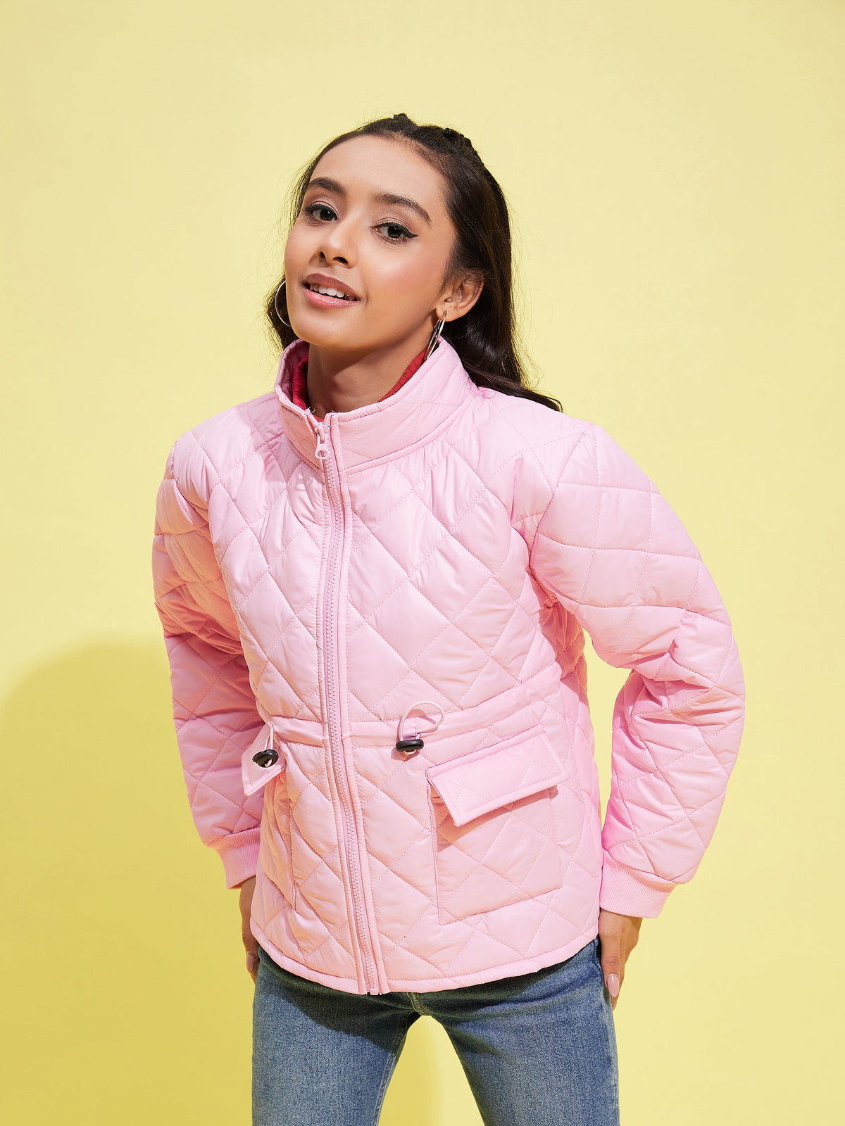 Pink Front Pocket Quilted Jacket-Noh.Voh