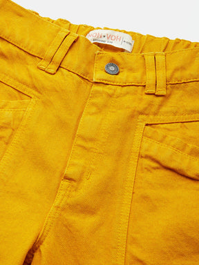Girls Mustard Front Pocket Straight Jeans