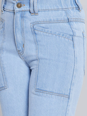 Girls Ice Blue Front Pocket Straight Jeans