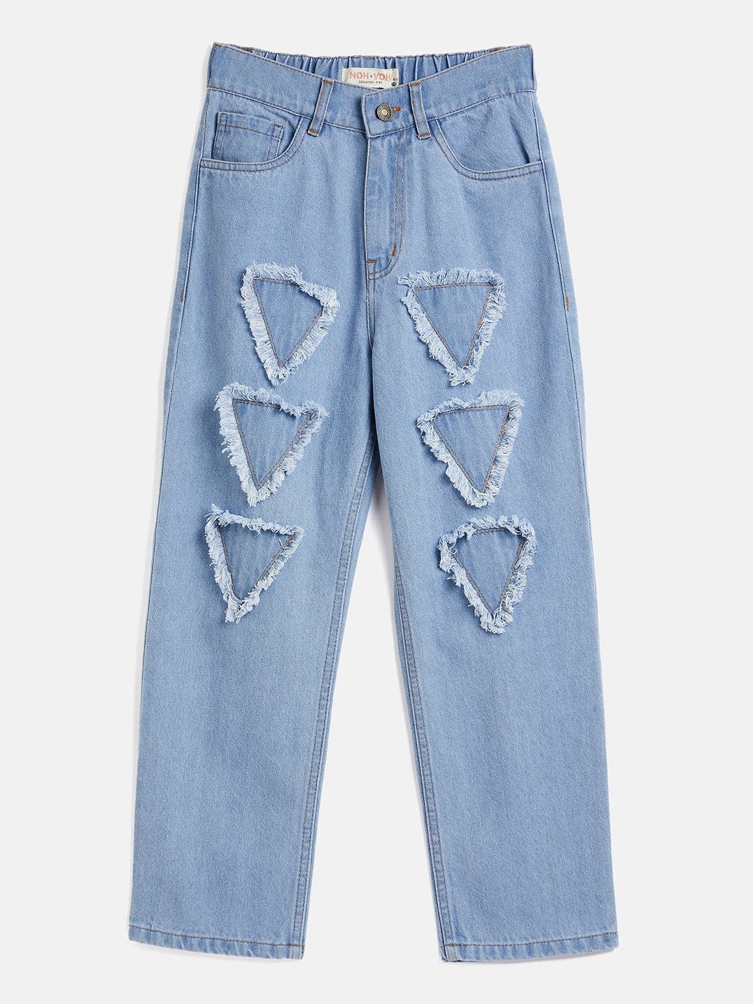 Girls Ice Blue Triangle Patch Jeans-Girls Jeans-SASSAFRAS