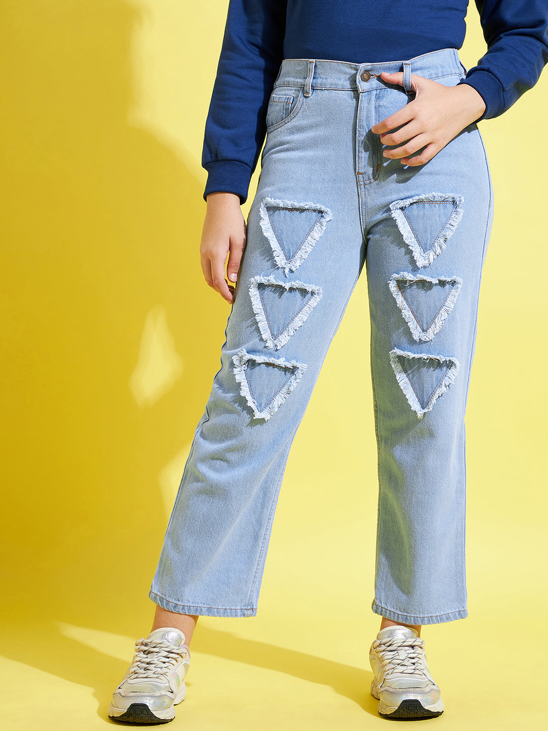 Ice Blue Triangle Patch Jeans-Noh.Voh