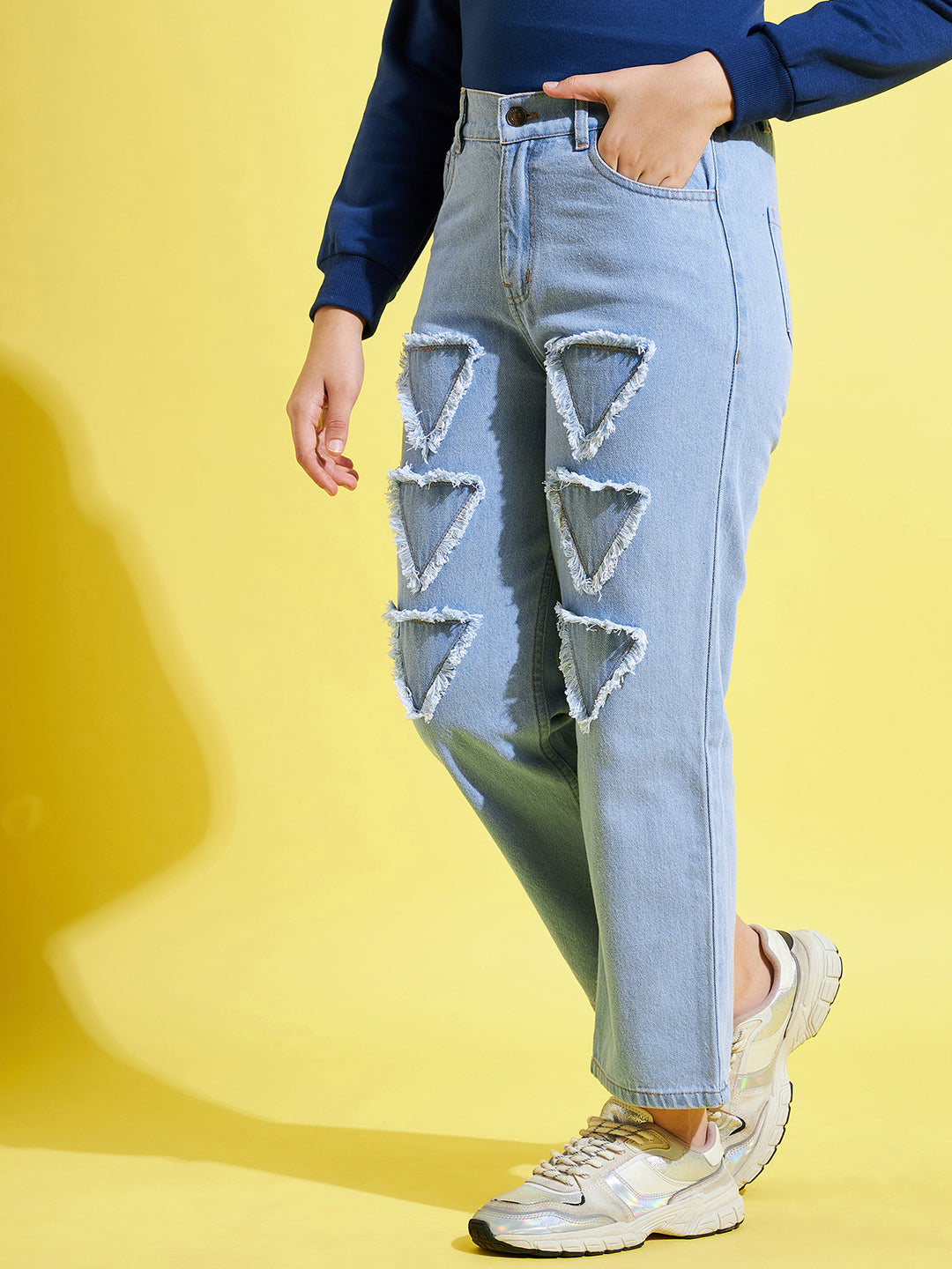 Girls Ice Blue Triangle Patch Jeans
