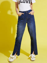 Girls Blue Front Slit Carrot Jeans-Girls Jeans-SASSAFRAS