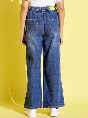 Girls Blue Patch Pocket Straight Jeans