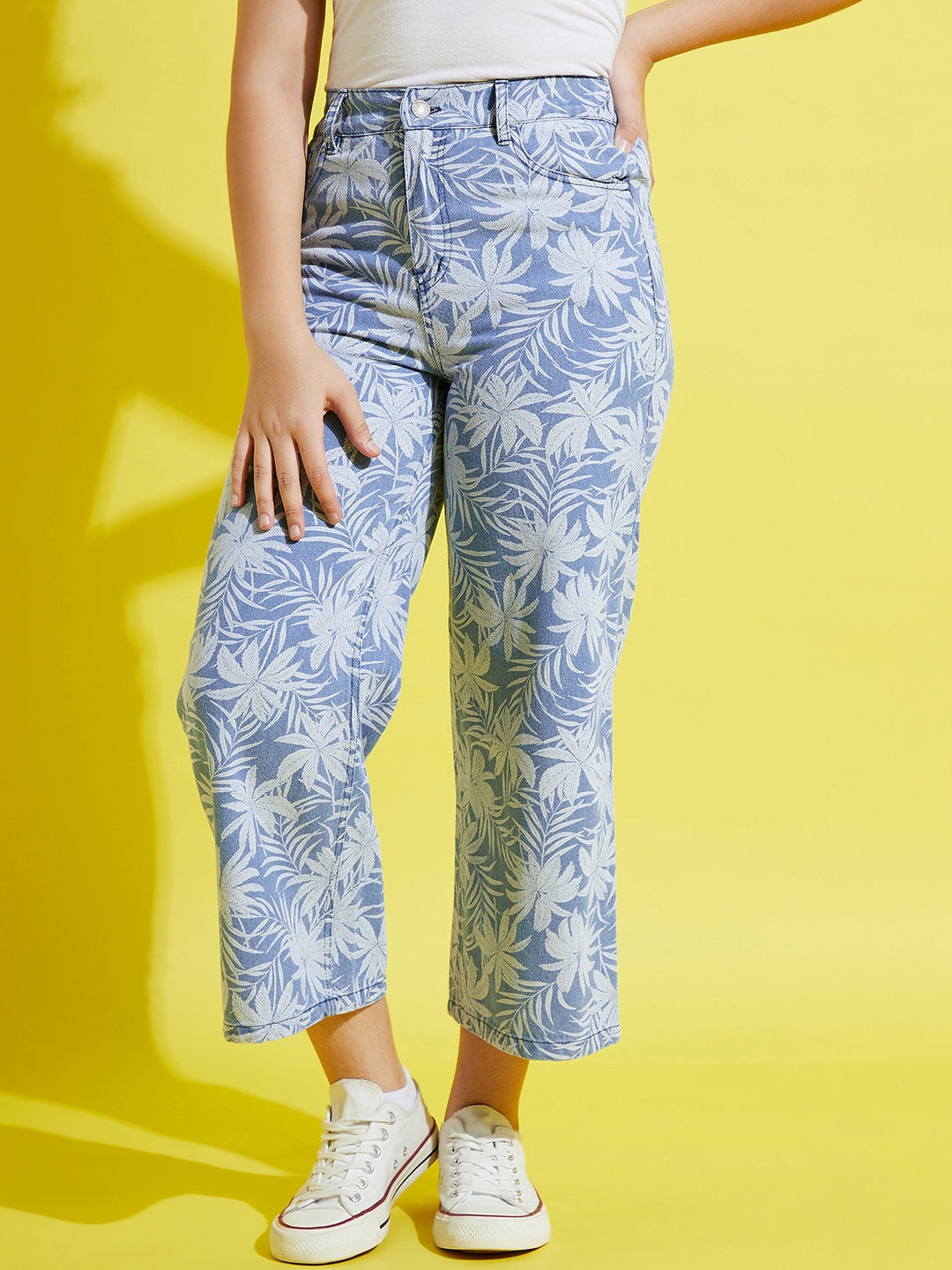 Blue Tropical Print Straight Jeans-Noh.Voh