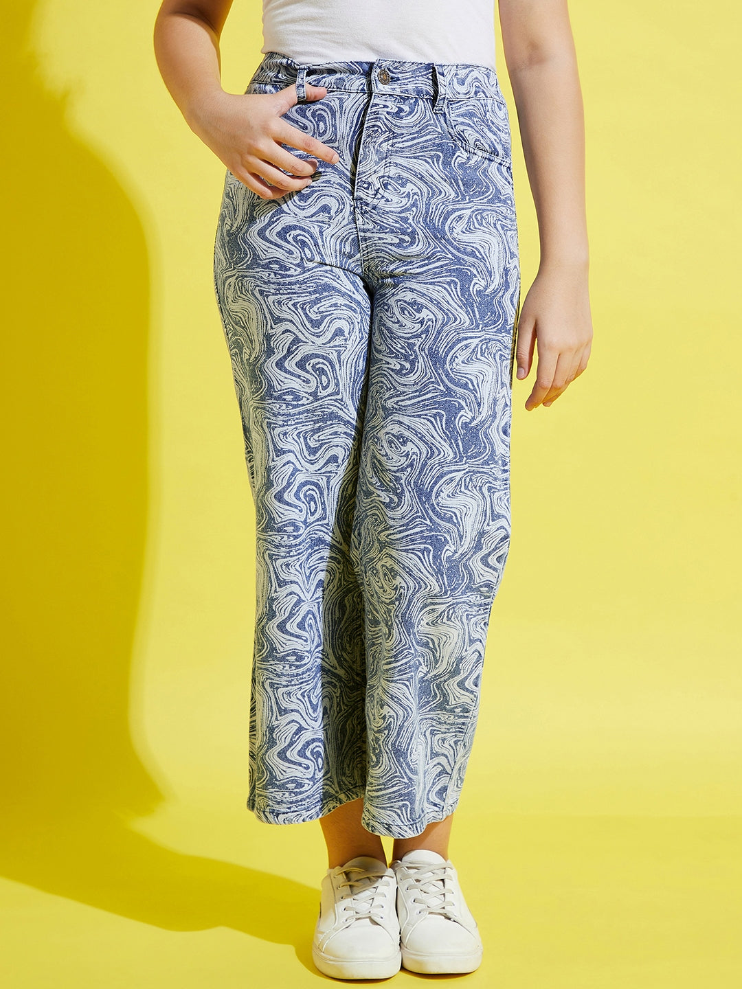 Blue Marble Print Straight Jeans-Noh.Voh