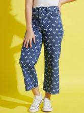 Blue Bow Print Straight Jeans-Noh.Voh