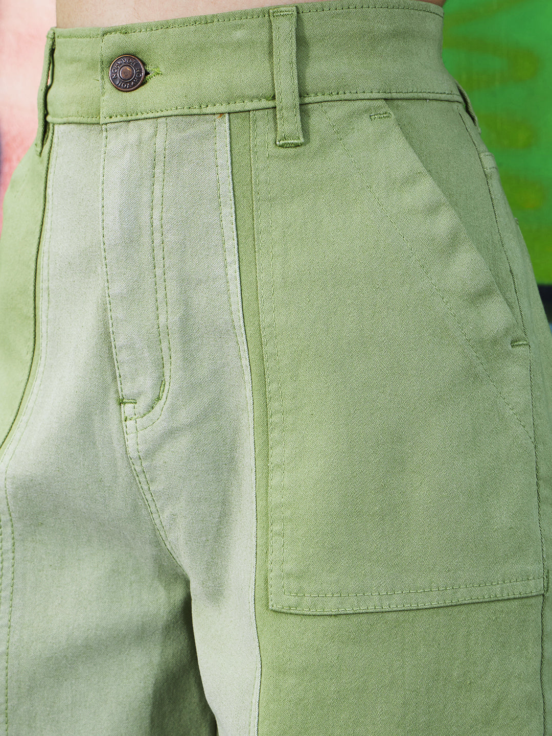 Green Acid Wash ColourBlock Balloon Fit Jeans-Noh.Voh