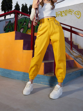 Mustard Chain Detail Jogger Jeans-Noh.Voh