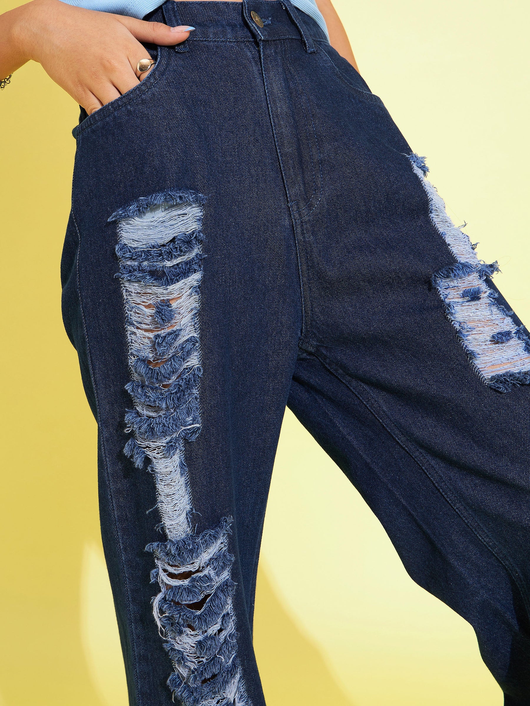 Navy Distress Straight Jeans-Noh.Voh