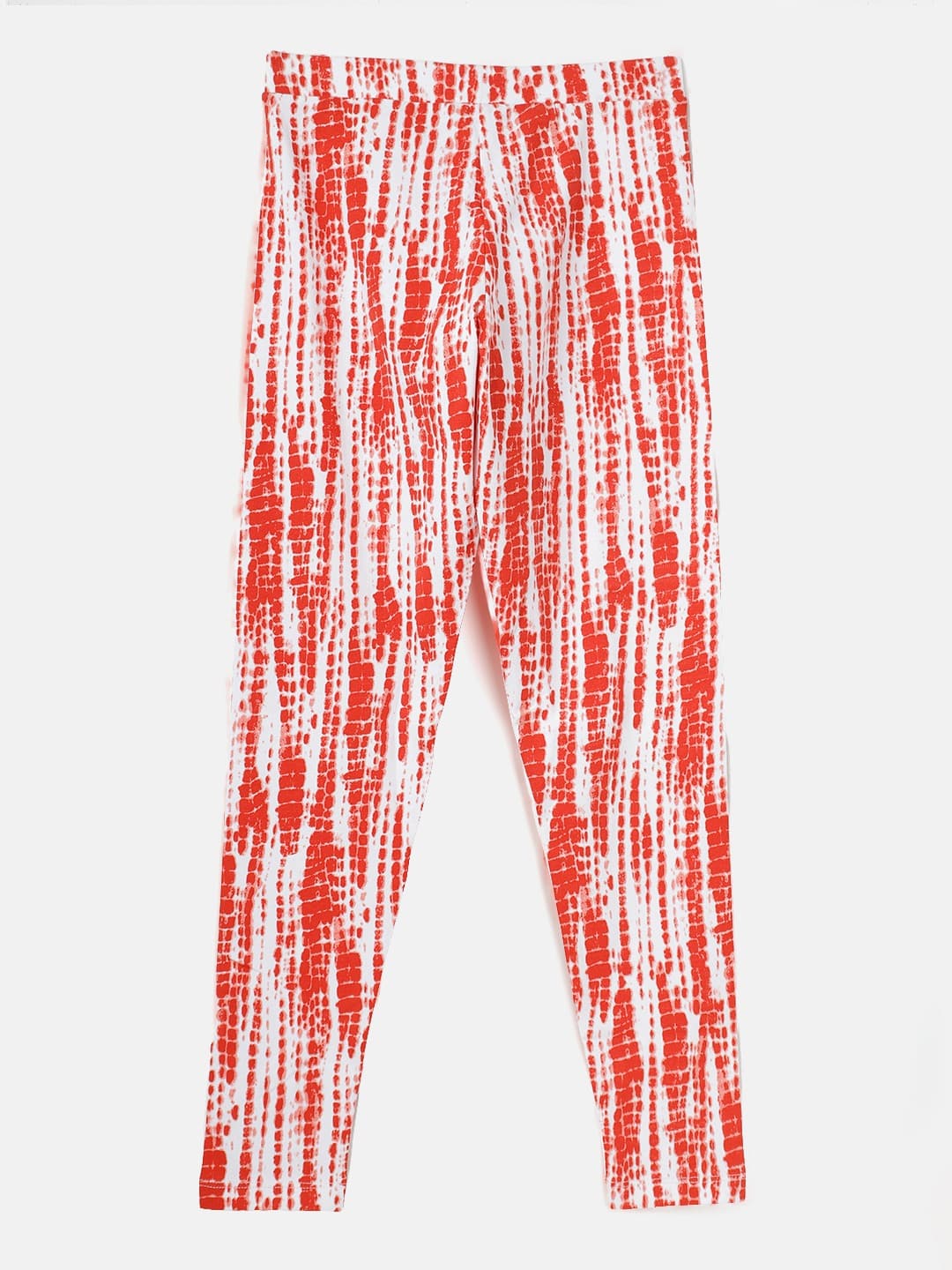 Girls Red & White Tie-Dye Leggings-Girls Leggings-SASSAFRAS