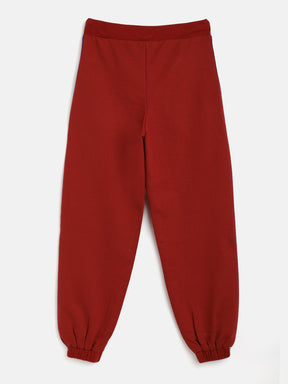 Girls Maroon Terry Side Tape Joggers