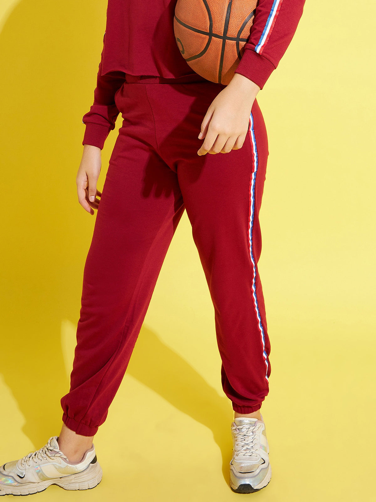 Maroon Terry Side Tape Joggers-Noh.Voh