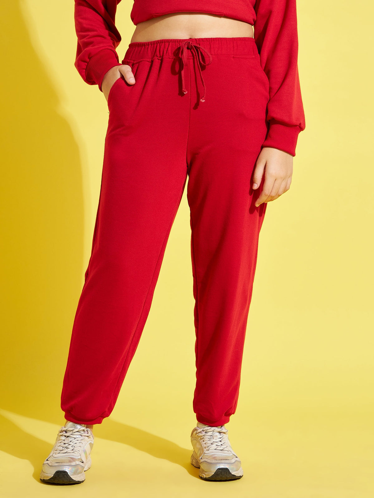 Red Solid Basic Joggers-Noh.Voh