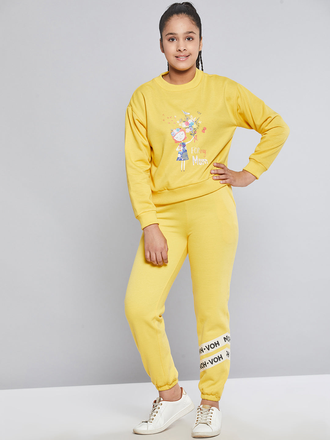 Girls Yellow Fleece Brand Tape Joggers