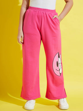Pink Fleece Flower Print Track Pants-Noh.Voh