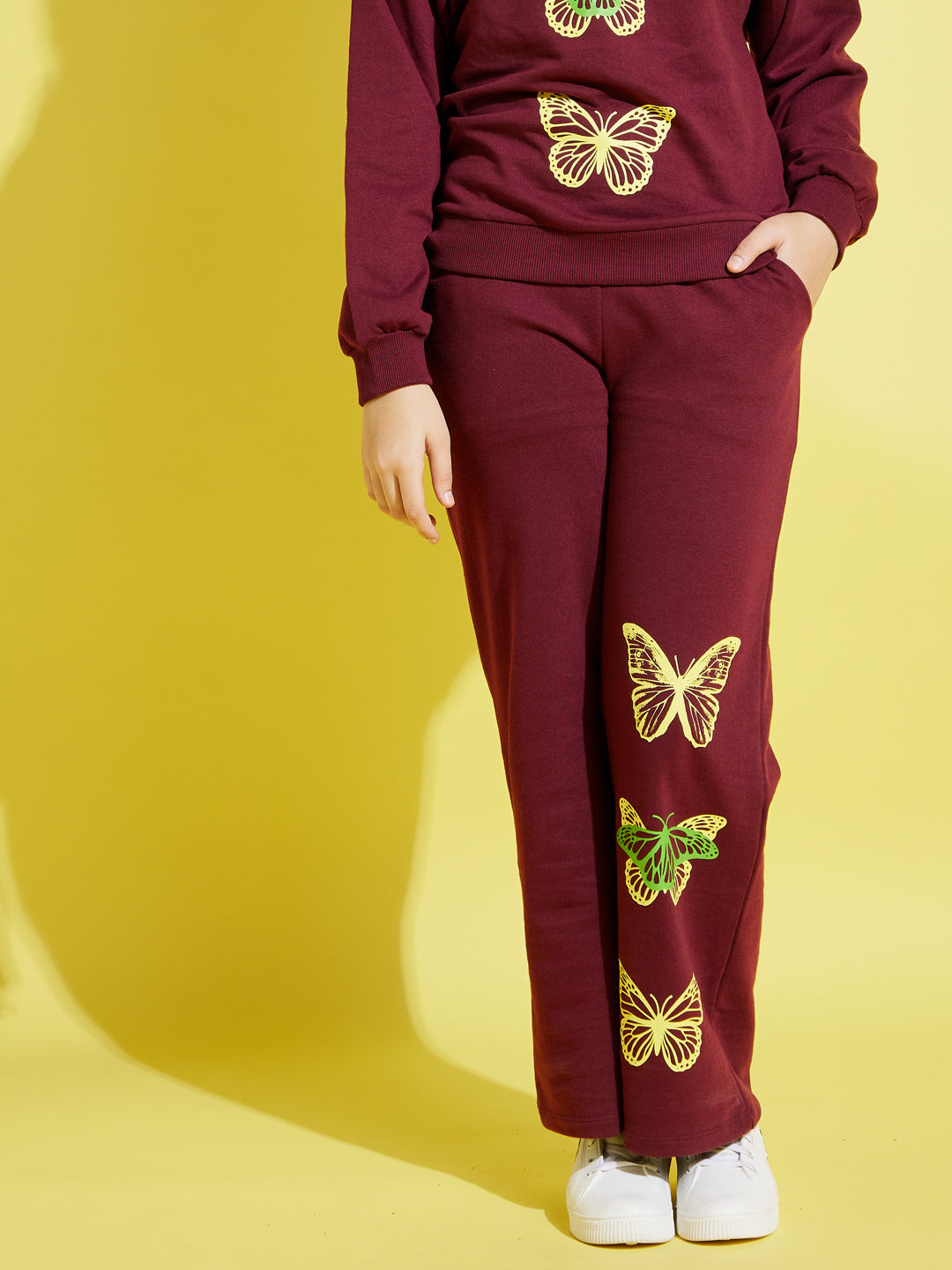 Maroon Terry Butterfly Paper Bag Track Pants-Noh.Voh