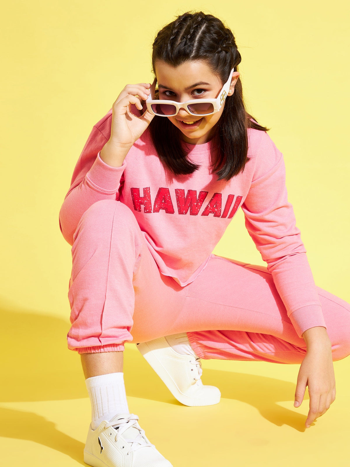 Girls Pink HAWAII Sweatshirt With Paper Bag Joggers
