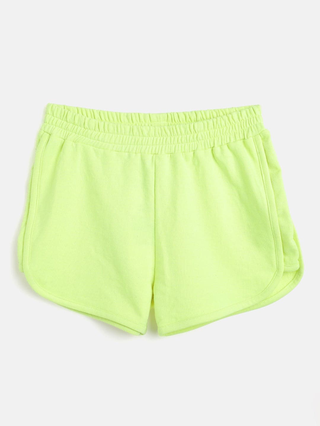 Girls Neon Green Terry Solid Shorts-Girls Shorts-SASSAFRAS