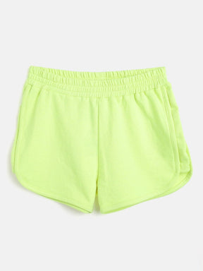 Girls Neon Green Terry Solid Shorts-Girls Shorts-SASSAFRAS