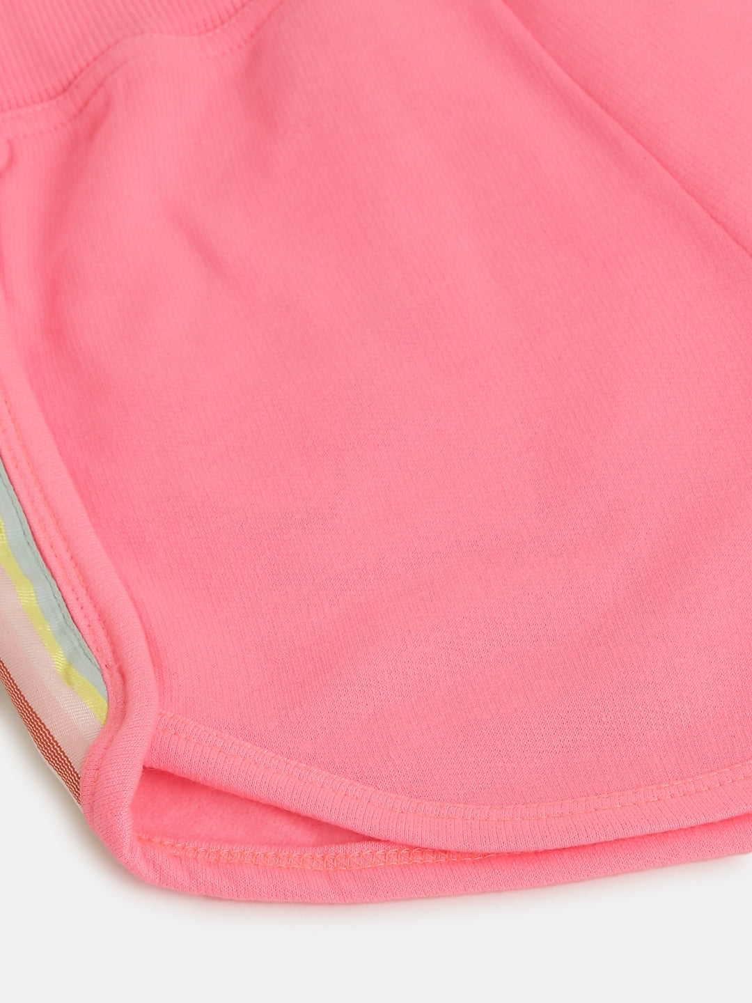 Girls Neon Pink Fleece Rainbow Tape Detail Shorts