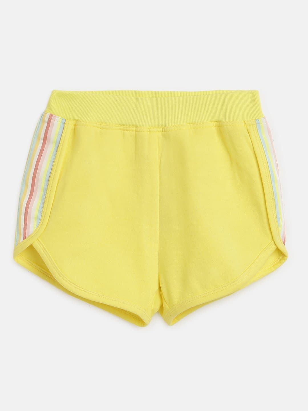 Girls Yellow Fleece Rainbow Tape Detail Shorts-Girls Shorts-SASSAFRAS