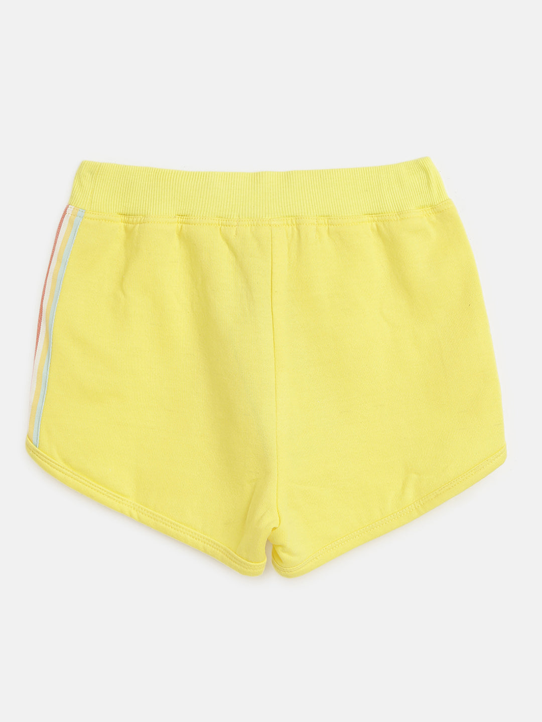 Girls Yellow Fleece Rainbow Tape Detail Shorts