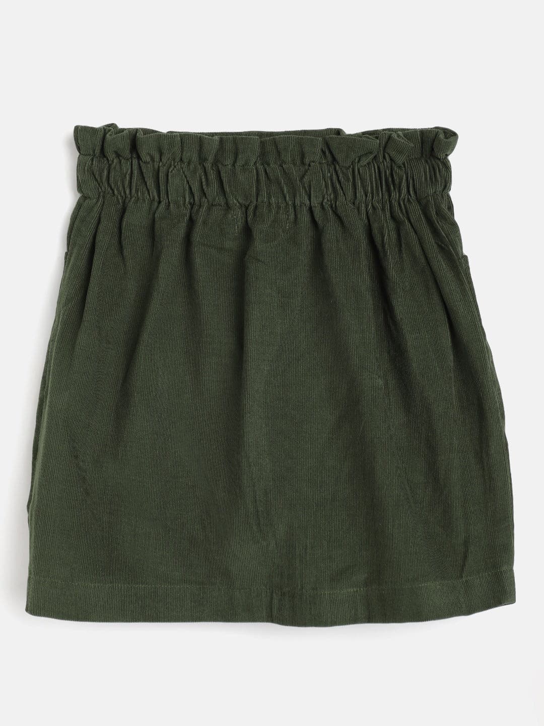 Girls Olive Corduroy Paper Bag Skirt-Girls Skirts-SASSAFRAS