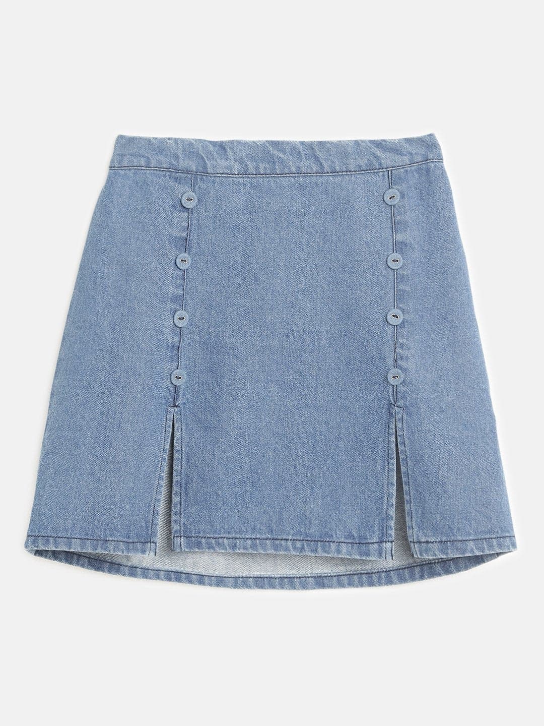 Girls Blue Denim Button Mini Skirt-Girls Skirts-SASSAFRAS