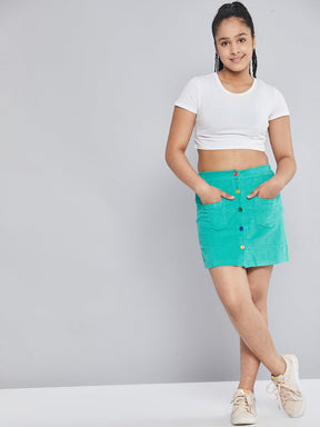 Girls Mint Green Corduroy Multi Button Skirt