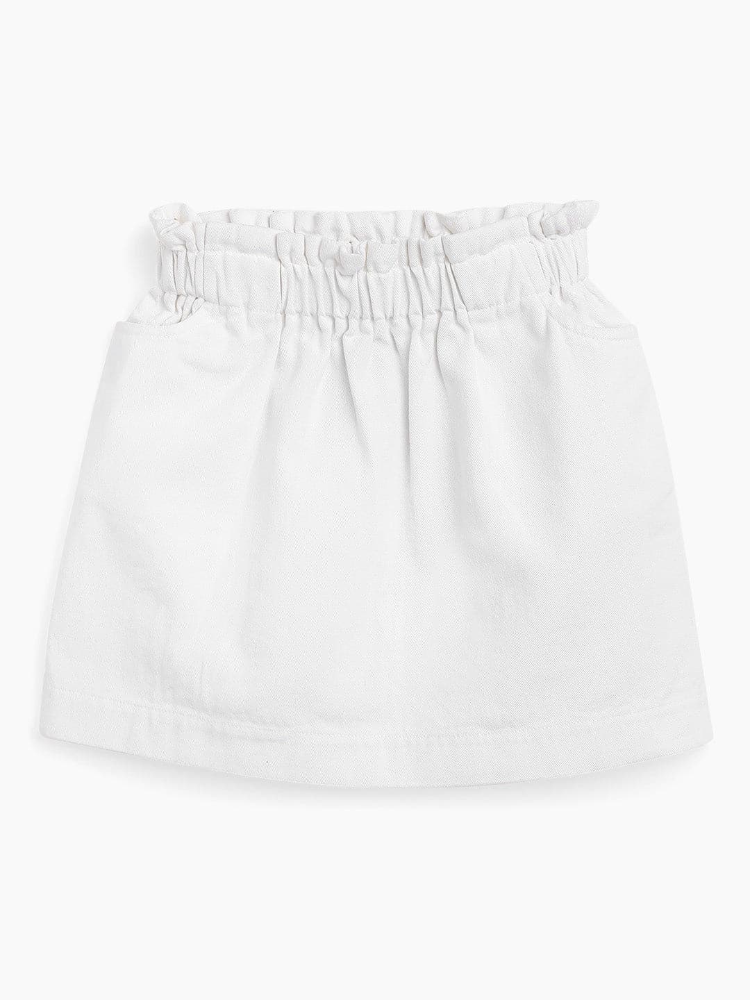Girls White Twill Paperbag Waist Mini Skirt-Girls Skirts-SASSAFRAS