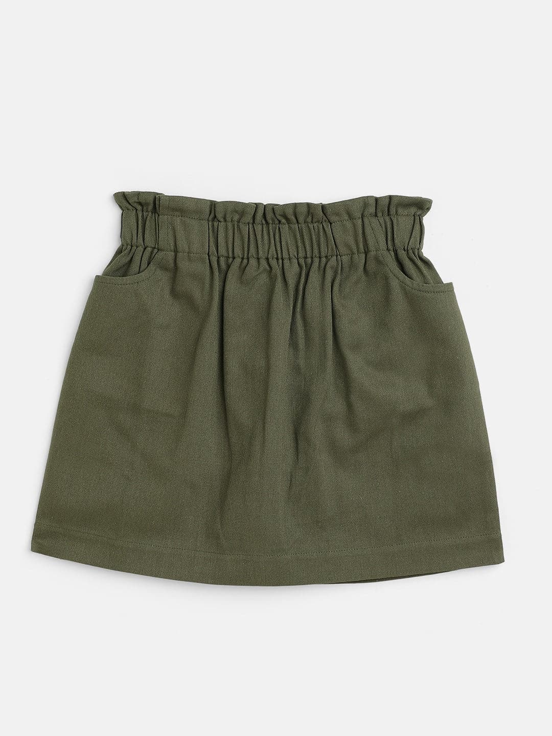 Girls Olive Twill Paperbag Waist Mini Skirt-Girls Skirts-SASSAFRAS