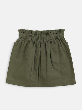 Girls Olive Twill Paperbag Waist Mini Skirt