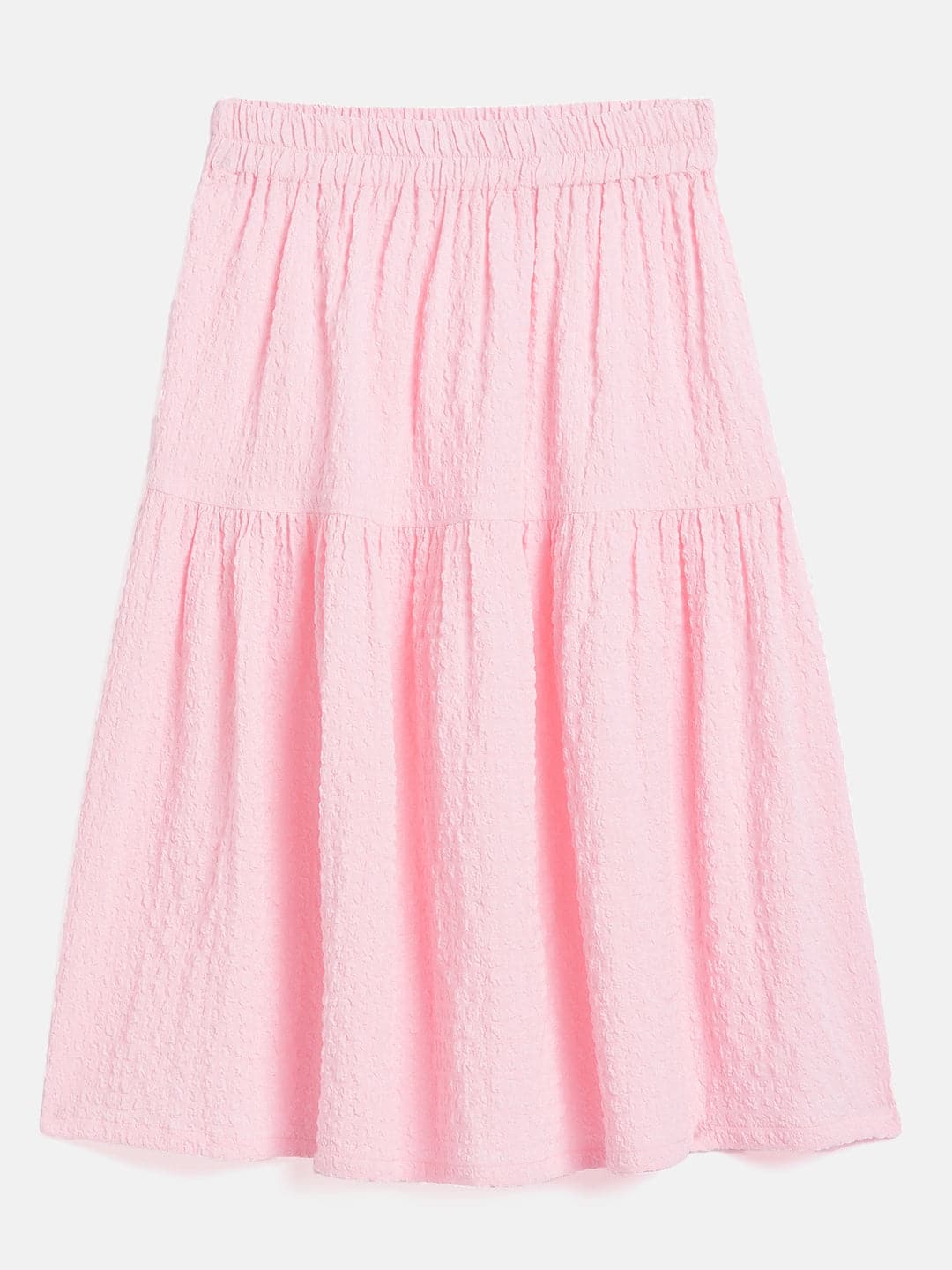 Girls Pink Seer Sucker Tiered Skirt-Girls Skirts-SASSAFRAS