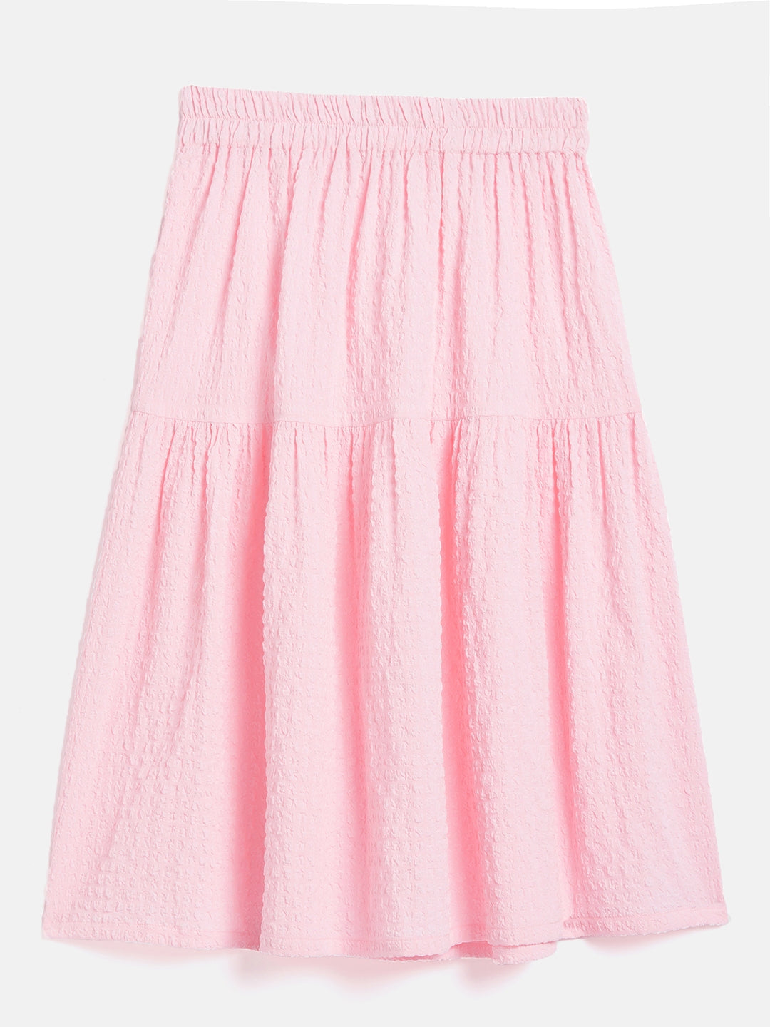 Girls Pink Seer Sucker Tiered Skirt