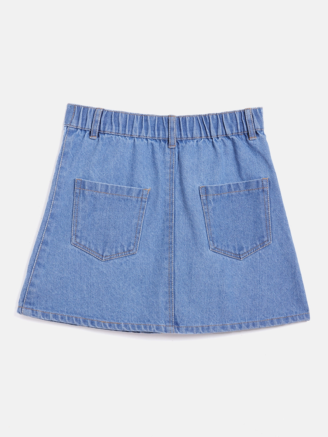 Girls Ice Blue Flower Print Denim Mini Skirt