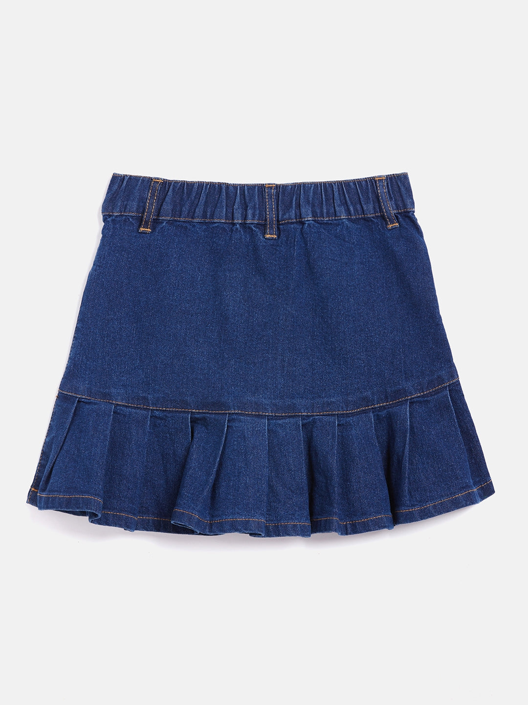 Girls Navy Denim Pleated Mini Skirt